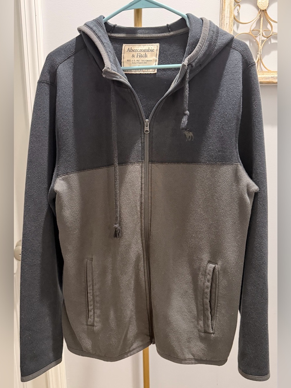 Abercrombie & Fitch Two-Tone Charcoal and Light Gray Zip Hoodie